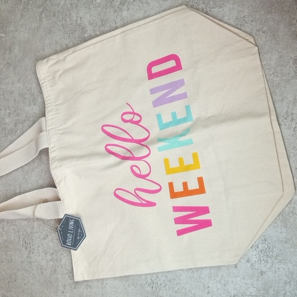 🍒 Boho Living Hello Weekend Tote Bag - Picture 1 of 5